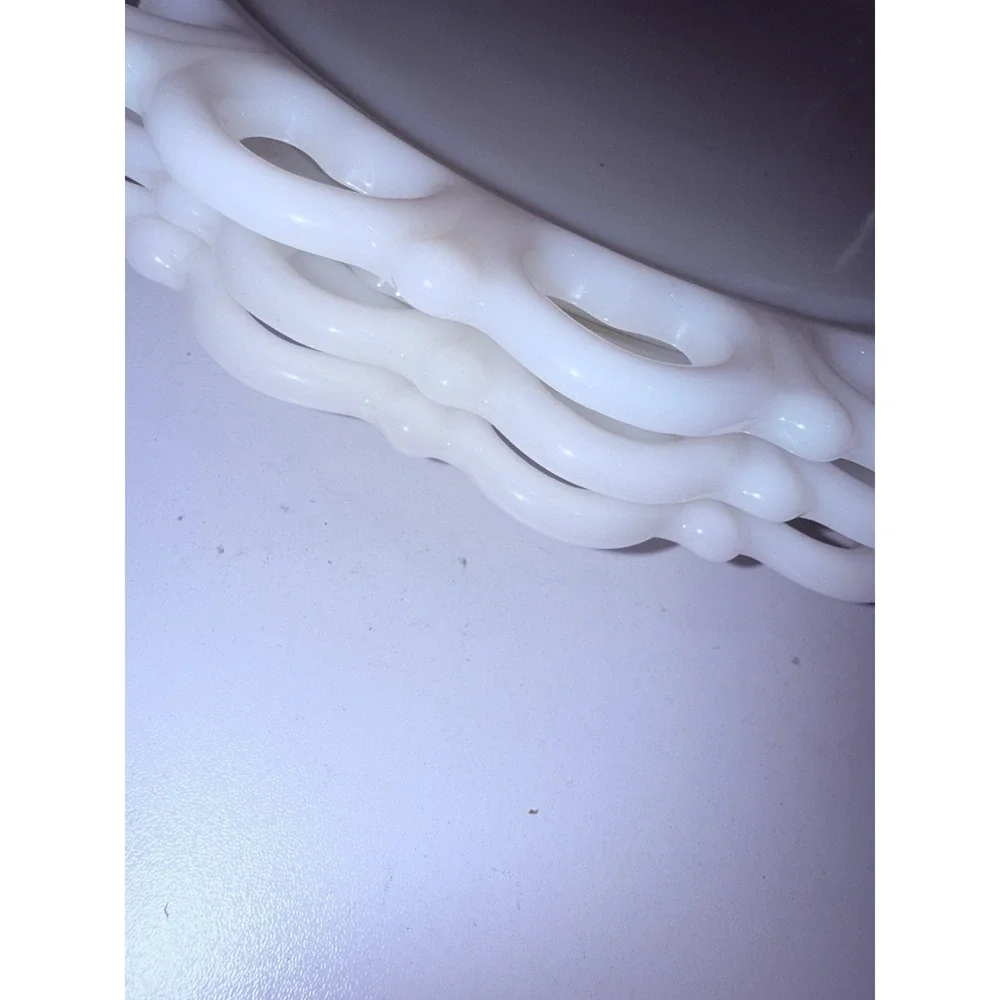 3 VTG MCM Anchor Hocking White Milk Glass Open Heart Lace 12.5
